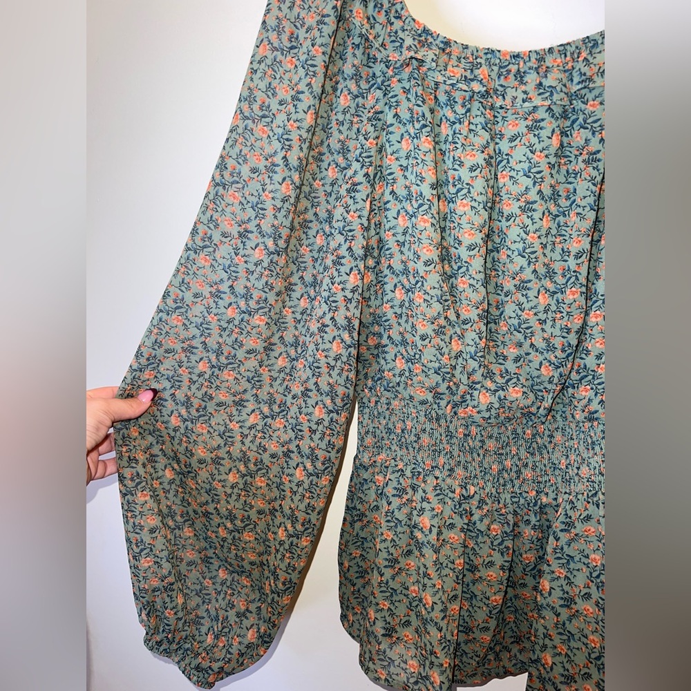 Heyson Floral Smocked Peplum Blouse | Puff Sleeve Boho Top | Size‎ S - Picture 9 of 10